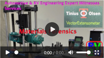 Go to imbedded YouTube video page demonstrating Tenius Olsen materials properties tester show what caused an RV explosion and fire.